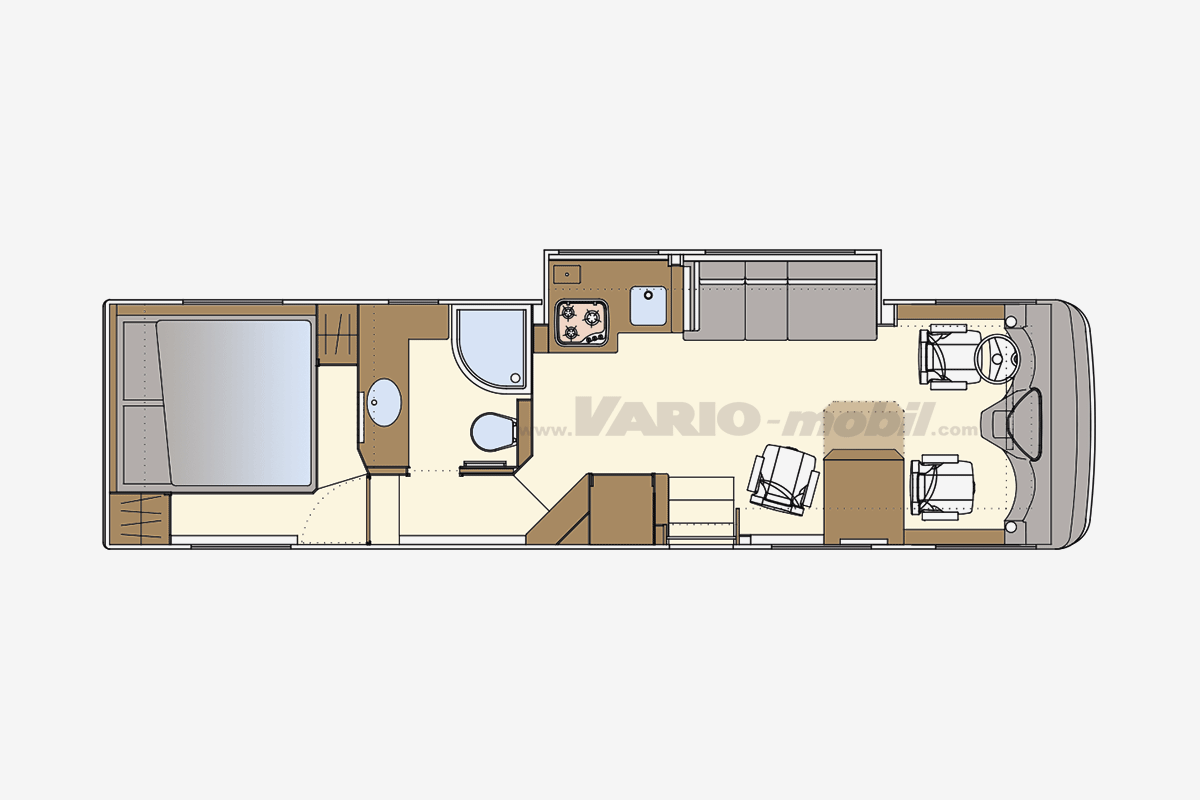 Motorhome floor plan VARIO Perfect 1000 A1 | Slide Out | with car garage and queen bed