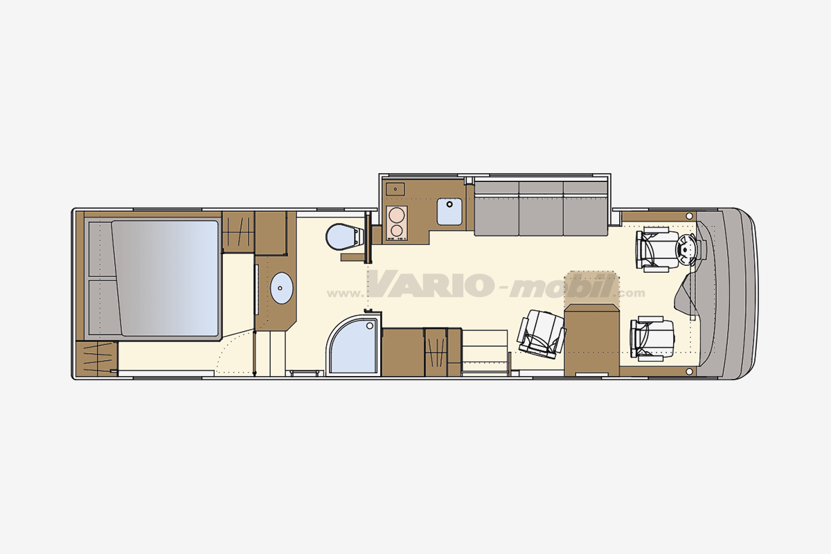 Motorhome floor plan VARIO Perfect 1000 A2 | Slide Out | with car garage and queen bed