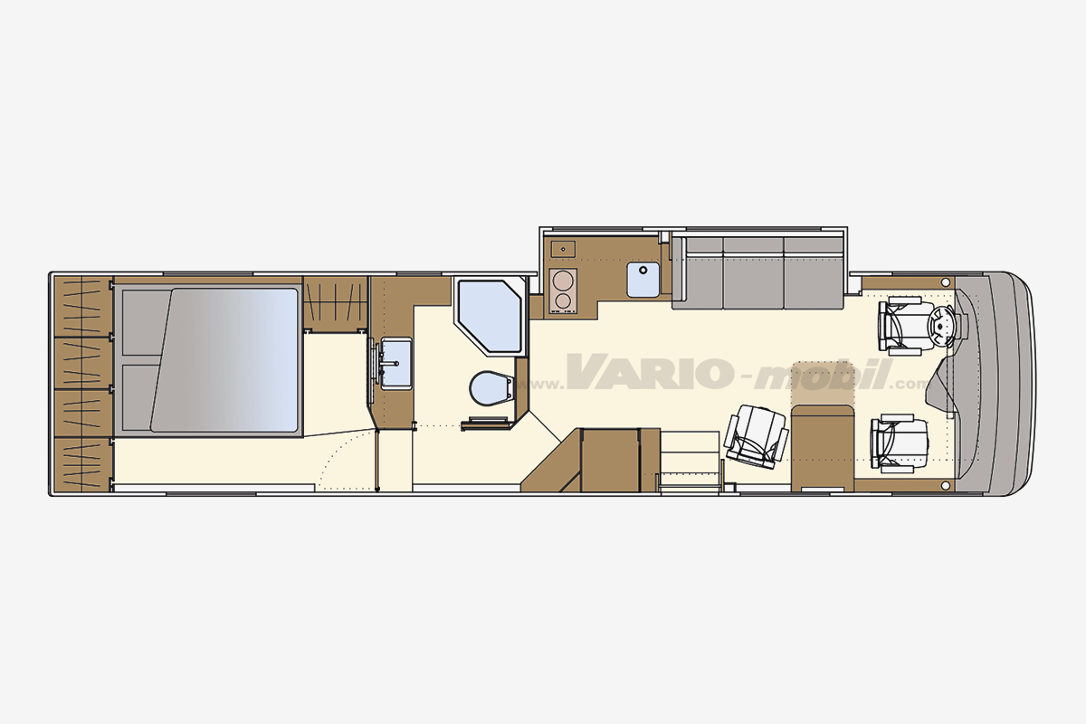 Motorhome floor plan VARIO-Perfect 1100 | Slide-Out | with XL car garage, queen bed