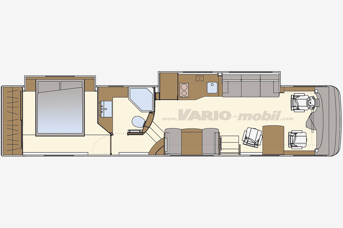 Motorhome floor plan VARIO-Perfect 1200 | Double Slide Out | with XXL car garage, lounge, dinette and king-size bed