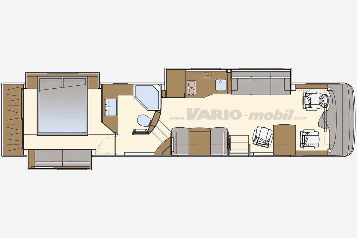 Motorhome floor plan VARIO-Perfect 1200 Platinum | Triple-Slide Out | with XXL car garage, lounge, dinette and king-size bed