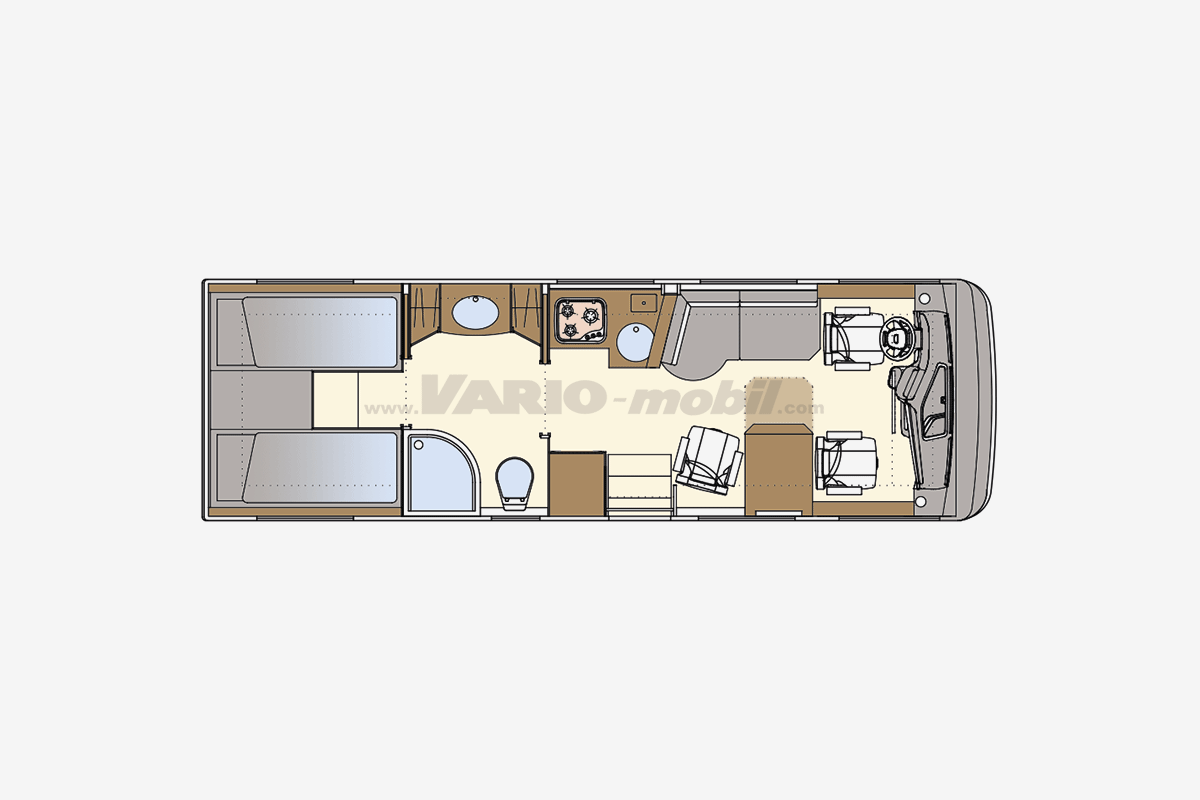 Reisemobil-Grundriss VARIO Perfect 800 B | mit Raumbad und Einzelbetten