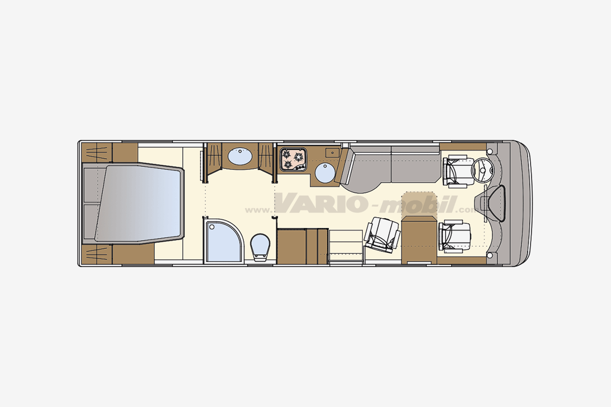 Motorhome floor plan VARIO Perfect 900 C | with king size bed