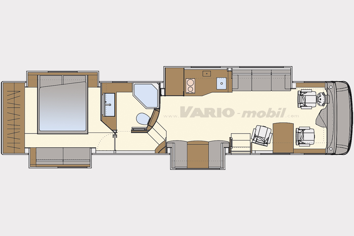 Motorhome floor plan VARIO Perfect 1200 Platinum with 4 extendable living space cores